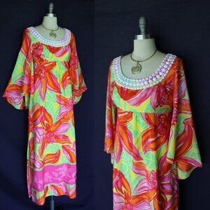 Lilly Pulitzer Felicia Dress Tropical Beauty Beaded Size silk caftan Maxi Dress